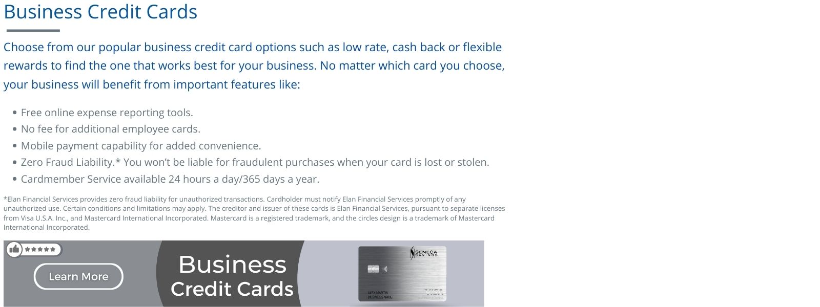 business credit card at seneca savings
