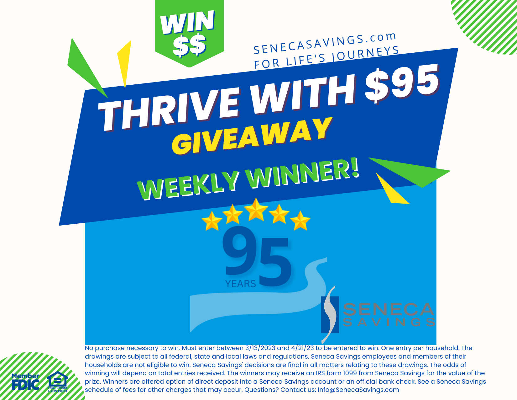 seneca savings $95 Giveaway Thrive with $95